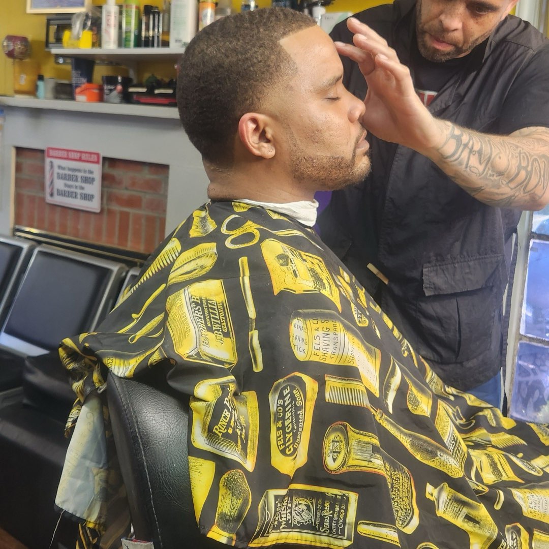 Men's haircut in progress at Sees Barbershop, Concord, CA